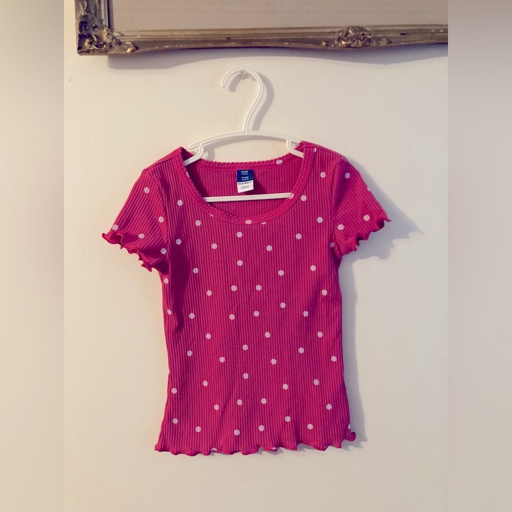 Old Navy Ribbed Pink Polka Dot Shirt Extra Small Girls Size 5